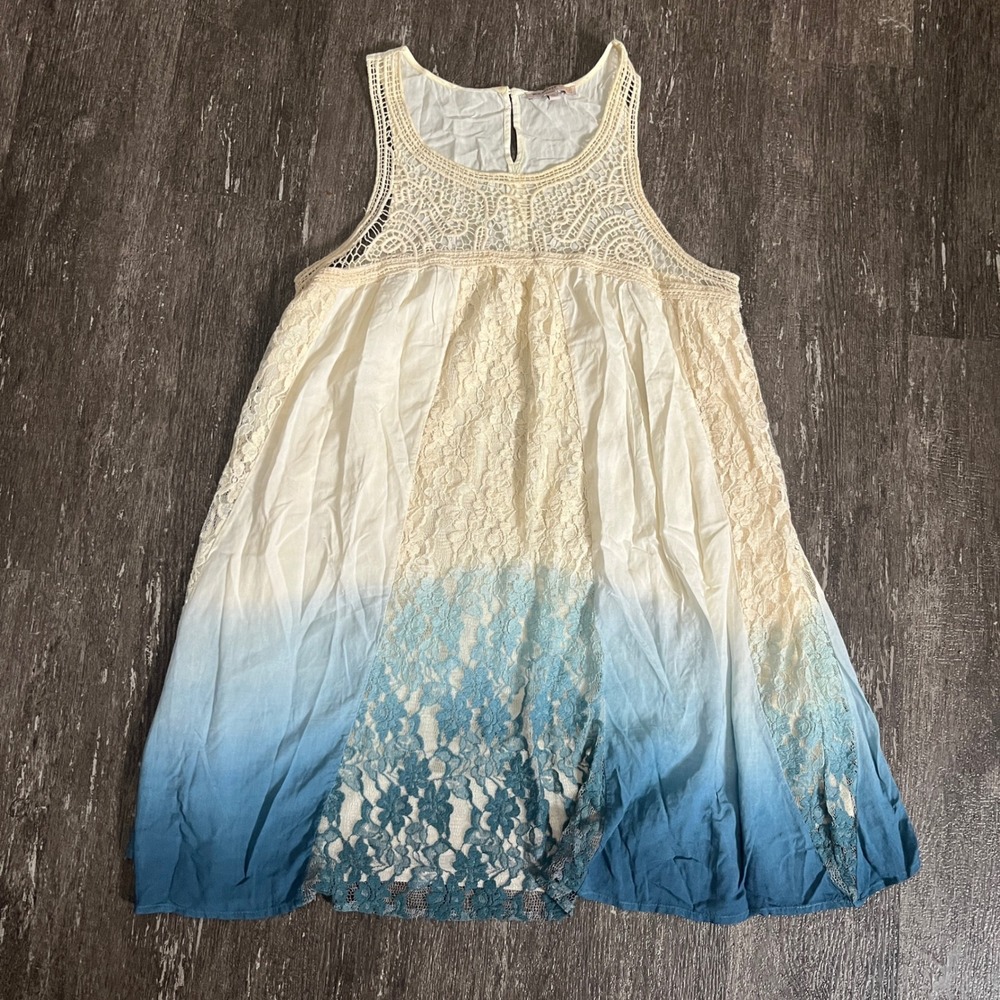 Blu Pepper Vintage Blue Ombre Lace Dress Sleeveless Casual‎ Boho Summer L